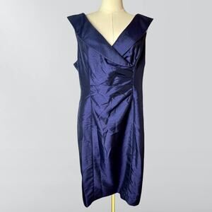 Jones Wear Dress Navy Blue Sleeveless Lined Ruched Formal Dress